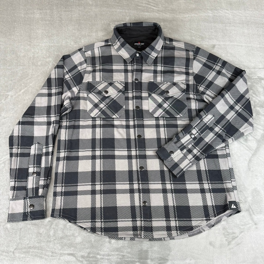 American Giant Redwood Fleece Overshirt Mens Large Silent Storm Plaid $168 NWOT